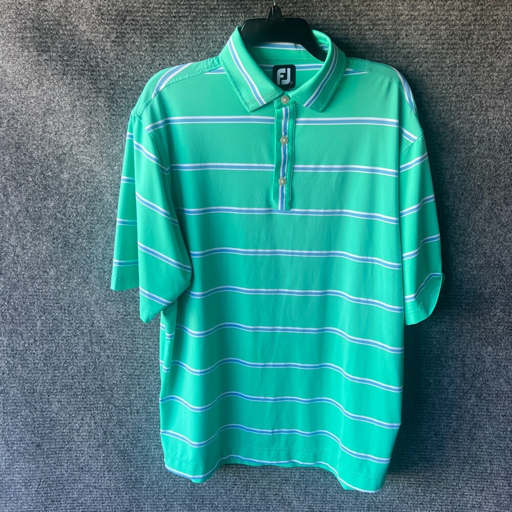 FootJoy Polo Shirt Mens Large Green Blue Lightweight Golf Golfer Performance